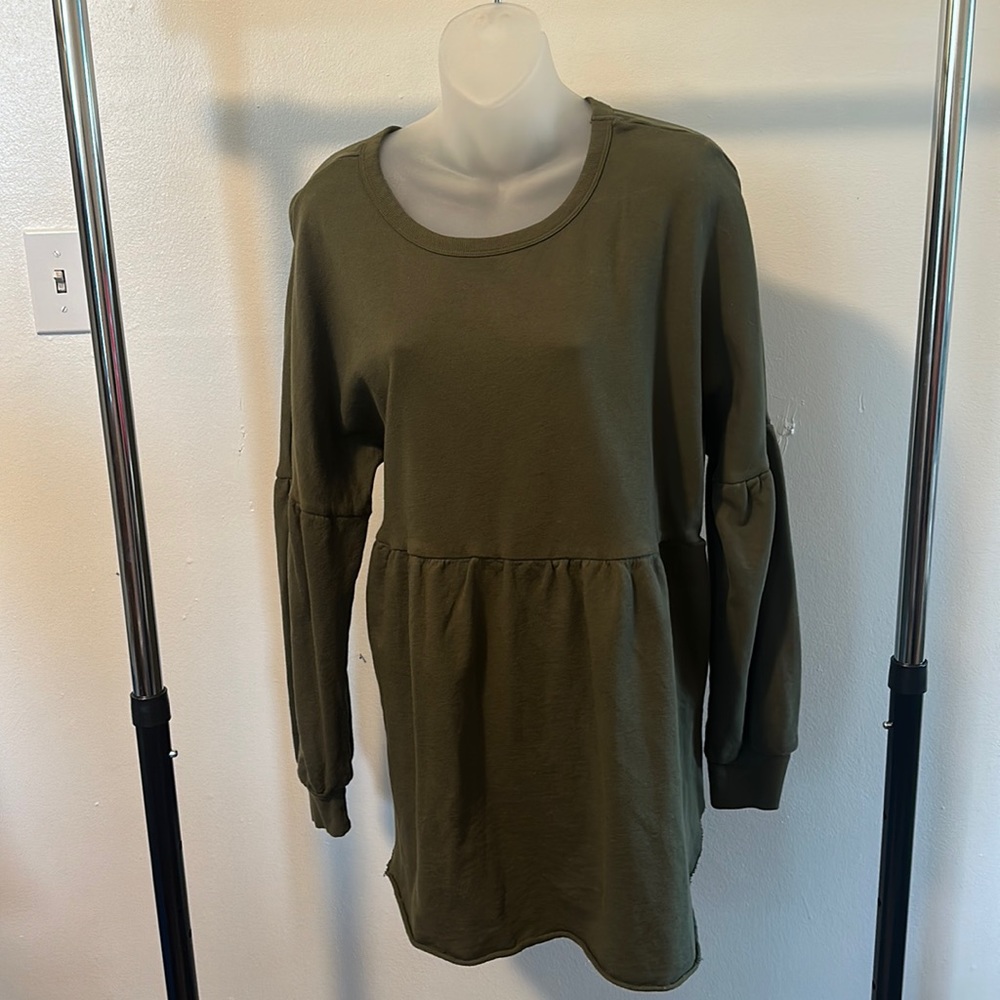 Anthropologie T.La Moss Green Chrissy Babydoll Tunic 100% cotton XL